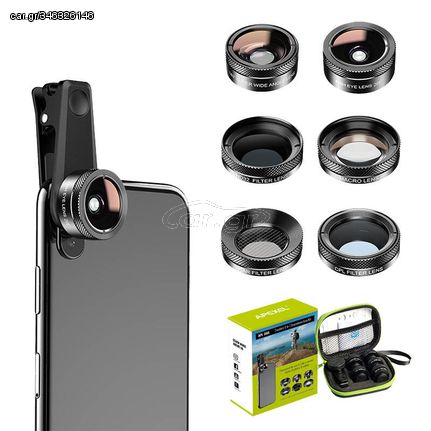 Mobile lens kit APEXEL APL-DG6V2 6 in 1 universal (black)