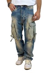 Distressed Cargo Jeans Blue Denim Ανδρικό - DP013-DM80