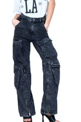 Acid Wash Cargo Jeans Black Γυναικείο - WEIL931L