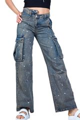 Washed Cargo Jeans With Splashes Γυναικείο - WEIL932L