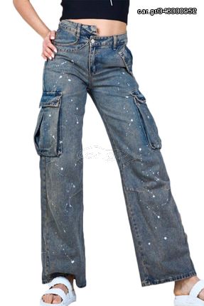 Washed Cargo Jeans With Splashes Γυναικείο - WEIL932L