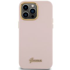 Guess Silicone Script Metal Logo & Frame case for iPhone 15 Pro - pink-thumb-2