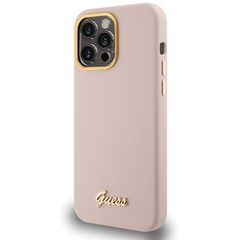 Guess Silicone Script Metal Logo & Frame case for iPhone 15 Pro Max - pink-thumb-1