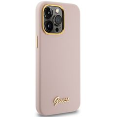 Guess Silicone Script Metal Logo & Frame case for iPhone 15 Pro Max - pink-thumb-3