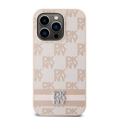 DKNY Leather Checkered Mono Pattern & Printed Stripes case for iPhone 14 Pro - pink-thumb-2