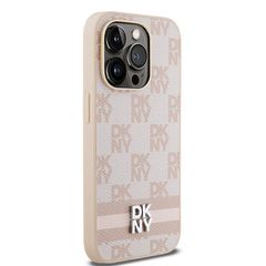 DKNY Leather Checkered Mono Pattern & Printed Stripes case for iPhone 14 Pro - pink-thumb-3
