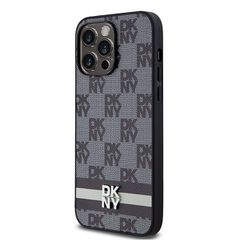 DKNY Leather Checkered Mono Pattern & Printed Stripes Case for iPhone 14 Pro Max - Black-thumb-1