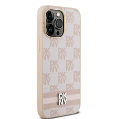 DKNY Leather Checkered Mono Pattern & Printed Stripes case for iPhone 14 Pro Max - pink-thumb-3