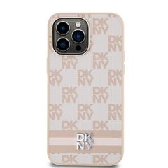 DKNY Leather Checkered Mono Pattern & Printed Stripes case for iPhone 14 Pro Max - pink-thumb-2