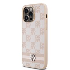 DKNY Leather Checkered Mono Pattern & Printed Stripes case for iPhone 14 Pro Max - pink-thumb-1