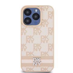 DKNY Leather Checkered Mono Pattern & Printed Stripes case for iPhone 15 Pro - pink-thumb-2