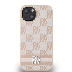DKNY Leather Checkered Mono Pattern & Printed Stripes Case for iPhone 15 Plus / 14 Plus - Pink-thumb-2