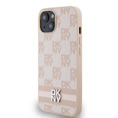 DKNY Leather Checkered Mono Pattern & Printed Stripes Case for iPhone 15 Plus / 14 Plus - Pink-thumb-1