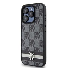 DKNY Leather Checkered Mono Pattern & Printed Stripes Case for iPhone 15 Pro Max - Black-thumb-1