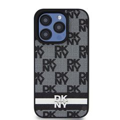 DKNY Leather Checkered Mono Pattern & Printed Stripes Case for iPhone 15 Pro Max - Black-thumb-2