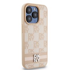 DKNY Leather Checkered Mono Pattern & Printed Stripes case for iPhone 15 Pro Max - pink-thumb-3