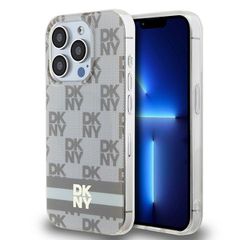 DKNY IML Checkered Mono Pattern & Printed Stripes MagSafe case for iPhone 14 Pro - beige