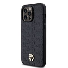 DKNY Leather Monogram Pattern Metal Logo MagSafe Case for iPhone 14 Pro Max - Black-thumb-1
