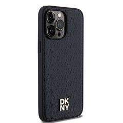 DKNY Leather Monogram Pattern Metal Logo MagSafe Case for iPhone 14 Pro Max - Black-thumb-3
