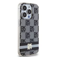 DKNY IML Checkered Mono Pattern & Printed Stripes MagSafe Case for iPhone 15 Pro - Black-thumb-3