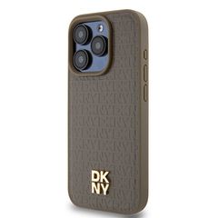 DKNY Leather Monogram Pattern Metal Logo MagSafe Case for iPhone 15 Pro - Brown-thumb-1