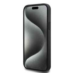 DKNY Leather Monogram Pattern Metal Logo MagSafe Case for iPhone 15 Plus / 14 Plus - Black-thumb-4