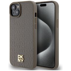 DKNY Leather Pattern Metal Logo MagSafe Case for iPhone 15 Plus / 14 Plus - Brown