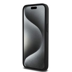 DKNY Leather Monogram Pattern Metal Logo MagSafe Case for iPhone 15 Pro Max - Black-thumb-4
