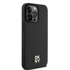 DKNY Leather Monogram Pattern Metal Logo MagSafe Case for iPhone 15 Pro Max - Black-thumb-3