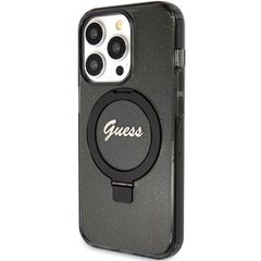 Guess Ring Stand Script Glitter MagSafe case for iPhone 15 Pro - black-thumb-1