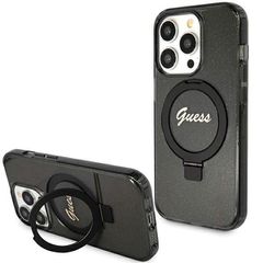 Guess Ring Stand Script Glitter MagSafe case for iPhone 15 Pro - black-thumb-0