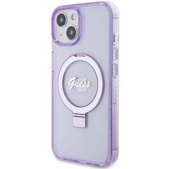 Guess Ring Stand Script Glitter MagSafe case for iPhone 15 Plus / 14 Plus - purple-thumb-1