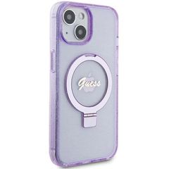 Guess Ring Stand Script Glitter MagSafe case for iPhone 15 Plus / 14 Plus - purple-thumb-3