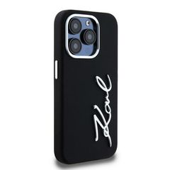 Karl Lagerfeld Silicone Metal Script Logo case for iPhone 15 Pro - black-thumb-3