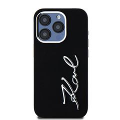 Karl Lagerfeld Silicone Metal Script Logo case for iPhone 15 Pro - black-thumb-2