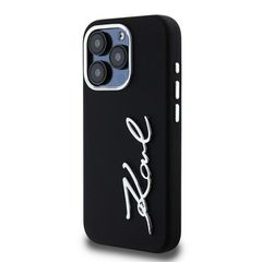 Karl Lagerfeld Silicone Metal Script Logo case for iPhone 15 Pro - black-thumb-1