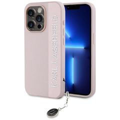 Karl Lagerfeld Saffiano Rhinestones & Charm case for iPhone 15 Pro Max - pink