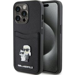 Karl Lagerfeld Saffiano Cardslot Karl Metal Pin case for iPhone 15 Pro - black