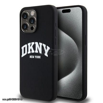 DKNY Liquid Silicone White Printed Logo MagSafe case for iPhone 15 Pro Max - black