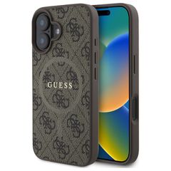 Guess 4G Ring Classic Logo MagSafe iPhone 16 Case - Brown