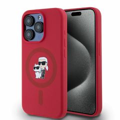 Karl Lagerfeld Silicone Karl Heads Ring MagSafe Case for iPhone 15 Pro - Red