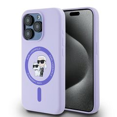 Karl Lagerfeld Silicone Karl Heads Ring MagSafe Case for iPhone 15 Pro - Purple