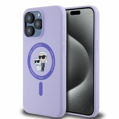 Karl Lagerfeld Silicone Karl Heads Ring MagSafe Case for iPhone 15 Pro Max - Purple