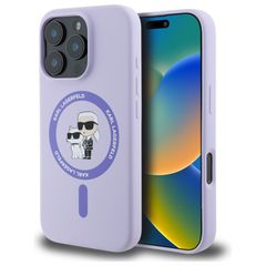 Karl Lagerfeld Silicone Karl Heads Ring MagSafe Case for iPhone 16 Pro - Purple