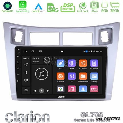 Clarion GL700 Lite Series 8Core Android11 2+32GB Toyota Yaris Navigation Multimedia Tablet 9 (Ασημί Χρώμα) Με Carplay & Android Auto | Pancarshop