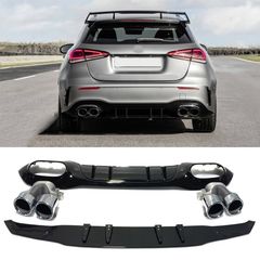 Diffuser Πίσω Προφυλακτήρα Για Mercedes-Benz A-Class W177 19+ Hatchback Amg Look Με Μπούκες Χρωμίου