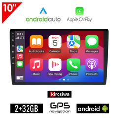 Ηχοσύστημα 10" ιντσών Kirosiwa 2+32GB Android με WI-FI GPS Playstore Youtube (2GB Ram 32GB Rom οθόνη αφής USB 2 GB Ελληνικός πλοηγός Navi OBD αυτοκινήτου Android Auto Apple Carplay OEM 2DIN Bluetooth
