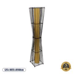 GloboStar® PALMA 02274 Boho Επιδαπέδιο Φωτιστικό Δίφωτο 2 x E27 IP20 Μαύρο Ξύλο με Μπεζ Ύφασμα - Μ25 x Π25 x Υ140cm