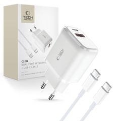 Tech-Protect C20W USB-C PD 20W / USB-A QC 3.0 charger with USB-C / USB-C cable - white