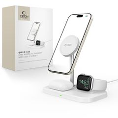 Tech-Protect QI15W-A22 MagSafe inductive charger with 3in1 MagSafe stand for smartphone / Apple Watch / AirPods - white